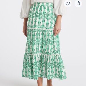 Skies Are Blue Green Floral Tiered Maxi Skirt